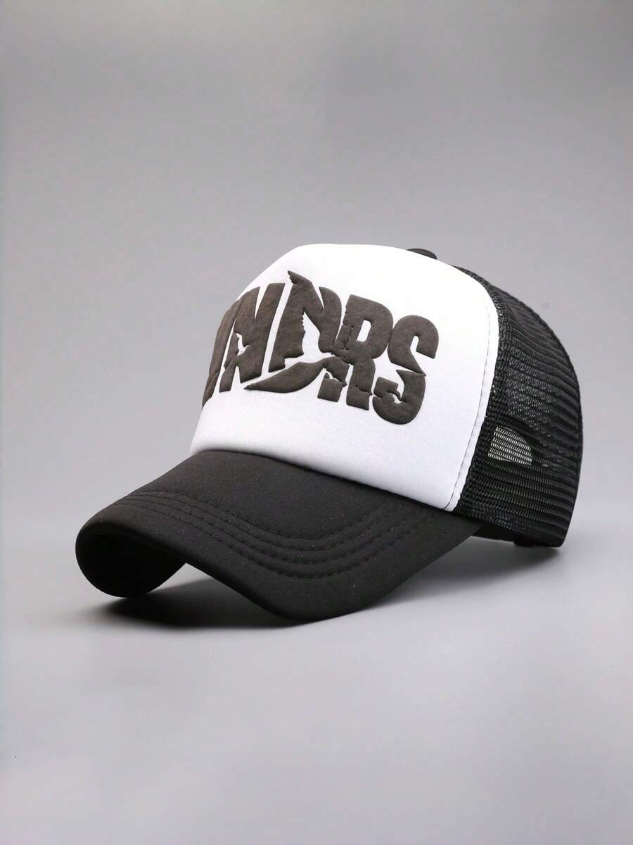 1 pieza Gorra de camionero de malla con bloques de color estampados, unisex para parejas, protección solar, gorra de béisbol que estiliza el rostro - Multicolor - Ver 1