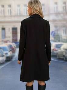 Women's Solid Color Front Button Notched Lapel Long Sleeve Minimalist Casual Jacket - Black - View 2
