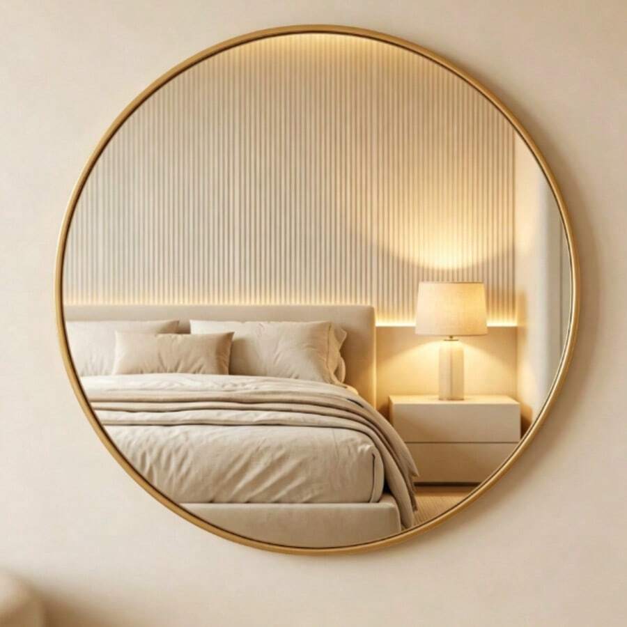 Matte Black/Gold Frame Round Mirror, Fashionable Round Vanity Mirror, Suitable For Bathroom/Entryway/Bedroom/Living Room/Vanity, Rustic Home Decor, Autumn Soft Furnishing, Makeup Storage, Bathroom Accessories, Back To School Essentials - 40cm/15.75inch (Gold) - View 1