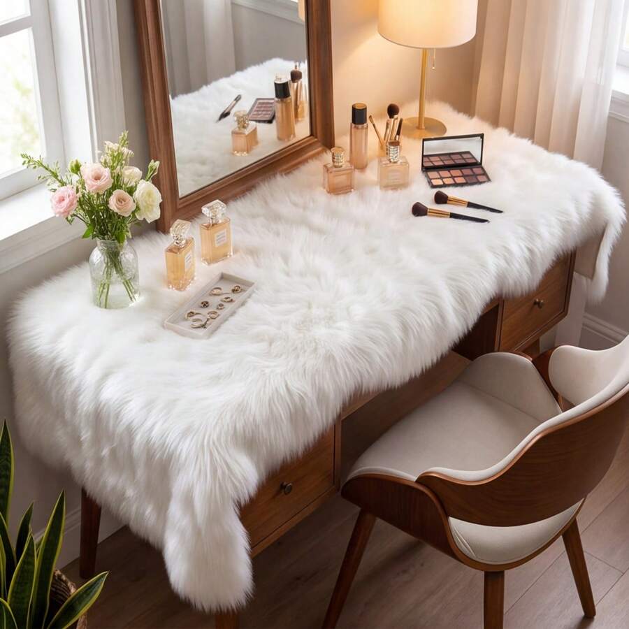 1pc Soft Bedroom Rug, Fluffy Non-Slip Plush Bedside Carpet, Living Room Rug, Suitable For Girls, Children, Babies, Teens, Dorm Home Decor, Bedroom, Living Room, Nursery Carpet, Easy To Maintain Home Decor - Beige - View 1