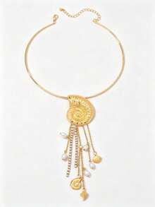 1pc Women's Fashion Shell Tassel Choker Necklace, Suitable For Daily And Vacation Wear - Conch Tassel Golden Yellow - View 6