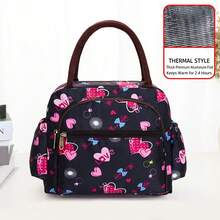 Women's Insulated Lunch Bag, Thickened Oxford Cloth Tote, Large Capacity For Office, Commute, Picnic, Polka Dot Pattern - View 14
