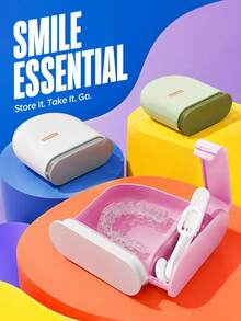 1pc Portable Multifunctional Dental Appliance Storage Box, Dual Compartment Invisible Retainer Case With Cleaning Tool Storage Slot, Suitable For Orthodontic Retainers, Clear Aligners, Mouthguards, Dentures And Dental Care Products, Lightweight Sliding Lid Design, Unisex, Suitable For Home, School, Office, Travel, Dormitory And Carrying Around Oral Care Storage Box, Multiple Colors Available - Storage Box Only - View 1