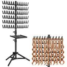 144pcs Adjustable Height Hair Extension Rack With Square Storage Tray, Hair Extension Separator Storage Rack, Suitable For Hairstylists, Black White Pink 3 Colors Available, Halloween - View 1