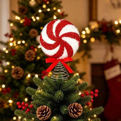 Christmas Candy Tree Topper Spiral Lollipop Tree Top Hat With Spring Base