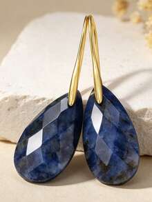 Yumfeel Fashionable Sodalite Natural Stone Teardrop Pendant Earrings, Bohemian Style Women's Jewelry, Christmas, Party, Valentine's Day Gift - Blue Lace - View 9