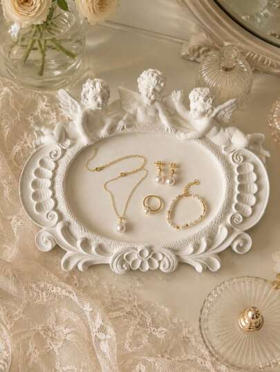 1pc Elegant European Style Resin Jewelry Display Tray, Perfect For Storing Rings, Earrings And Necklaces, Also Suitable As Necklace Photography Prop, Ideal For Weddings, Parties, Holidays And Home Decor, Not For Food Contact
