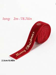 1 Roll Christmas Velvet Decorative Ribbon, Gold Foil Stars & Merry Christmas Print, 2m Roll, 2.5cm/4cm Wide, Suitable For Gift Wrapping, Christmas Tree, Wreath, Bow Making, Holiday Party Decoration - Velvet - View 13