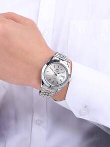 RICECGO Jam tangan kuarsa pria yang stylish dan kasual dengan desain bersih dan ramping, cocok untuk acara bisnis maupun kasual. - Perak - View 8