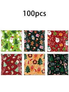 1/100/200pcs Christmas Self-Adhesive Gift Bags, Self-Sealing Pouches With Santa Claus, Christmas Tree, Snowman, Gingerbread Man Patterns, Mixed Colors, Exquisite Design, Rich Christmas Atmosphere, Suitable For Christmas Party - Multicolor - View 12