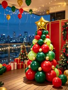 18 Inch Star-Shaped Gold Foil Balloon, 12/10/5 Inch Deep Green/Red/Metallic Gold/Lime Green Balloon Christmas Tree Set, Suitable For Christmas, Birthday, Christmas Tree Theme, New Year's Eve, Bachelor Party Decoration - View 7
