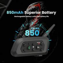 V6 Plus Motorcycle Helmet Bluetooth Intercom Headset, Supports 6 Riders, 1200M Wireless Moto Interphone, IP65 Waterproof, Hands‑Free Call, Music & GPS Navigation For Motorbike Riding - 1pcs - View 5