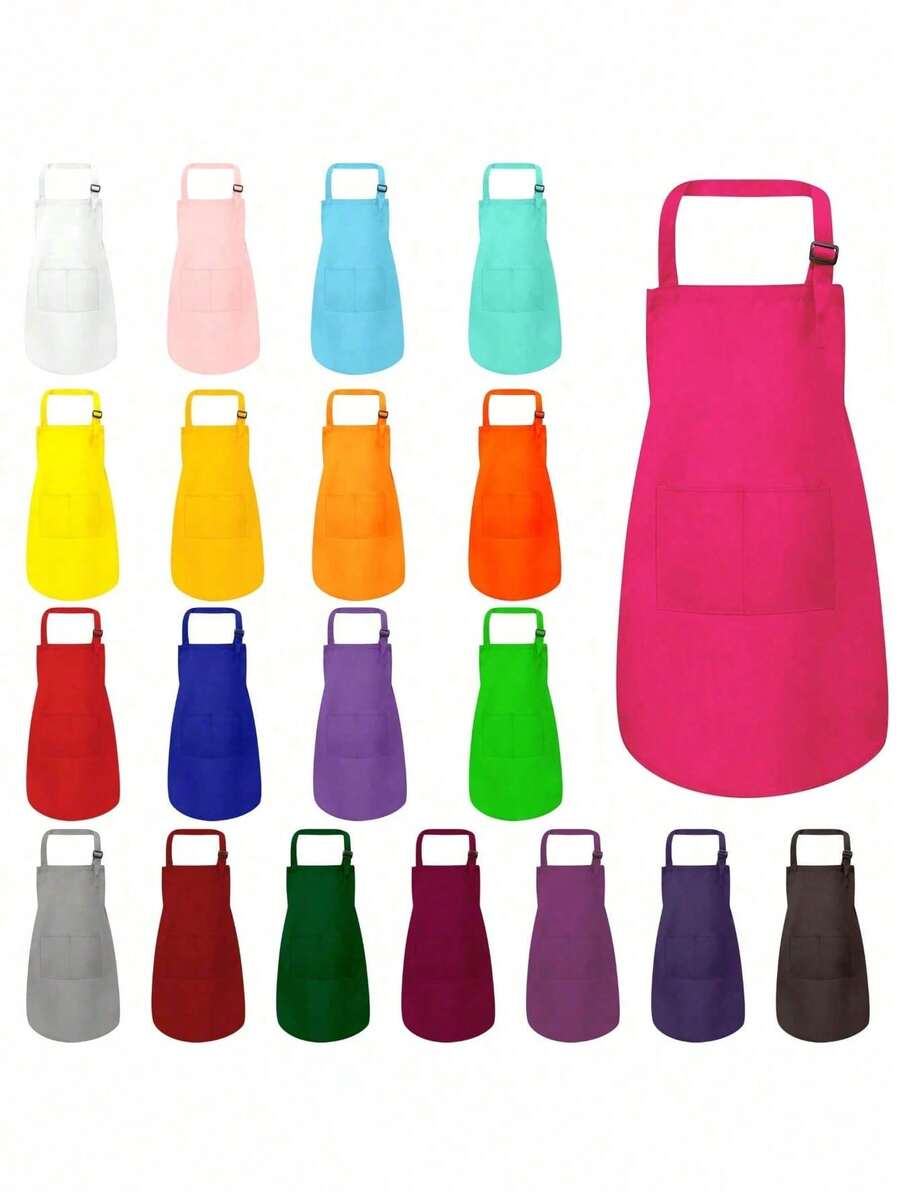 8/12/15pcs Multi-Color Adjustable Children's Aprons, Suitable For Boys And Girls Art Creation, With 2 Pockets, Applicable For Kitchen, Classroom, Community Activities, Parties, Crafts And Painting Activities - Multicolor - View 1