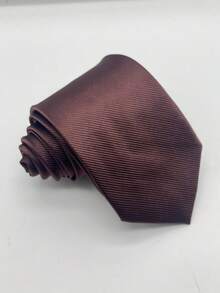1PC Men's Fashion Solid Mint Green Thin Striped Versatile Narrow Encrypted Tie Suitable For Banquet, Party, School, Wedding - Coffee Brown - View 4