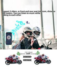 KEBIDU Motorcycle Helmet Intercom Headset V5.3 Wireless Hands-Free Stereo Music Player Speaker 1000mAh Battery - P10 2X - View 3
