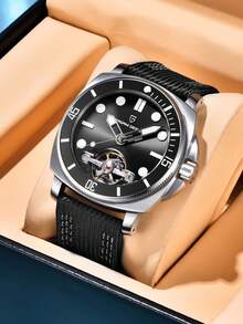 PAGANI DESIGN DESIGN E3251 Men Mechanical Automatic Watch 43mm Green Dial Woven Sports Style Watch For Men PD1833 - Black - View 3