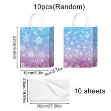 10/5/1pc Winter Snowflake Gift Paper Bag With Tissue Paper, Blue-Purple Gradient Snowflake Pattern With Handle Party Favor Bag, Reusable Holiday Gift Bag, Suitable For Christmas, Birthday, Wedding Party Supplies - Multicolor - View 11