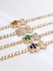 Cute Bear Charm Bracelet, Multi‑Color Baguette Inlaid With Cubic Zirconia Gold Plated, Fashion Stackable Decorative Jewelry Gift Option - Bear Bracelet - View 7