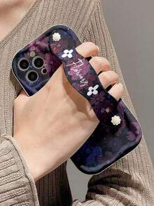 1pc Fashion Floral Print Thick Anti-Drop Phone Case With Wrist Strap And Kickstand, Compatible With Apple Series - Multicolor - View 3