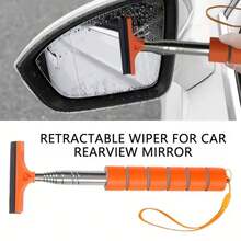 1PC Cochebar Car Rearview Mirror Wiper - Retractable Multi-Function Glass Cleaner With Extendable Handle, Durable Stainless Steel And Natural Rubber, Available In Black/Pink/Orange/Green/Blue - Telescopic - View 6