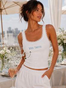 Custom Embroidered Name Lace Vest, Customized Bridesmaid Gift, Engagement Gift, Bachelor/Bachelor Party Top, Engagement Gift Bachelor/Bachelor Party - Multicolor - View 5
