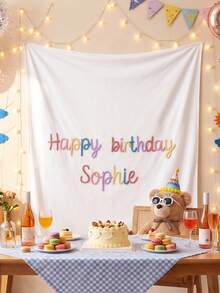 Personalized Vintage Embroidered Birthday Banner, Custom Embroidered Birthday Wall Decor, Room Decoration Wall Hanging, Birthday Backdrop Curtain, Home Decor, Personalized 3D Yarn Letter Banner, Bohemian Style Birthday Tapestry Sign - Multicolor - View 4