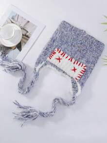 1pc Women's Dopamine Color Little Devil Ear Warmer Headwear, Handmade Contrast Color Tassel Braid Beanie, Autumn/Winter - Multicolor - View 10