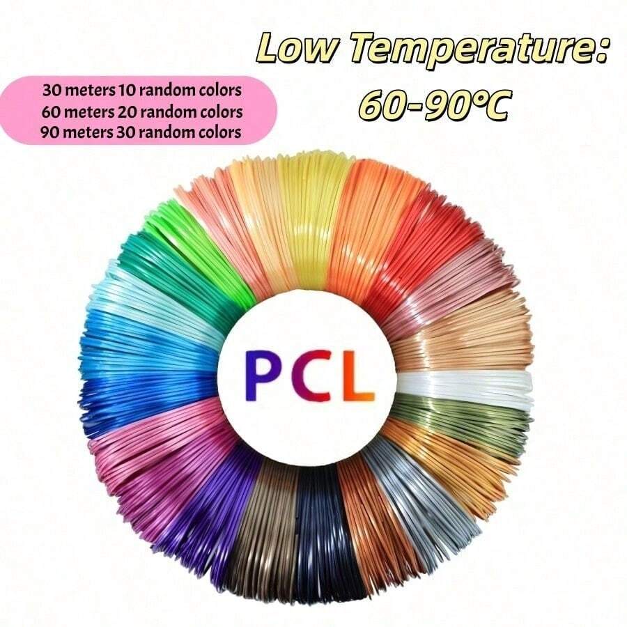 PCL 3D Printing Pen Filament Consumables, Suitable For Low-Temperature Printing, 1.75mm Diameter, 10 To 30 Random Colors Available, Not Easy To Clog The Nozzle, Made Of Corn Starch, Low-Temperature Compare To PLA.