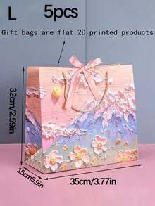 1pc/5pcs 2D Oil Painting Pattern Gift Paper Bags With Ribbon, Portable Paper Gift Bags With Handle Rope, Cloud Petal Cream Color, Suitable For Wedding Creativity, Wedding Favors, Birthday Decoration, Birthday Gift Bags, Wedding Party Gift Bags, Bachelorette Party, Wedding Guest Favors, Valentine's Day (2D Printed) - Multicolor - View 16
