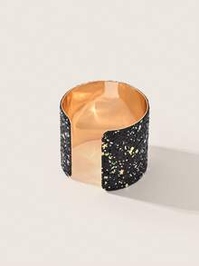 Valisandre 1pc Fashionable Simple Glitter Hinged Adjustable Wide Bangle - Black - View 5