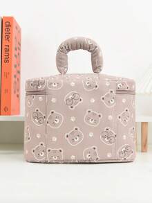 Cute Bear Print Large Capacity Makeup Organizer Bag With Compartments, Portable Cosmetic Toiletry Storage Case For Travel, Vanity & Home - Multicolor - View 7