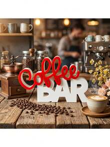 Two-Tone Coffee Bar Logo Decorative Figurine, Modern 3D Coffee Bar Counter Decor, Minimalist Style Tray Decoration, Suitable For Kitchen Countertop, Desktop Decor Ornament, Small Gift For Coffee Lovers, Halloween, Christmas - A - View 2