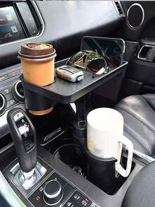 1pc Multi-Function Car Cup Holder Tray, 360° Rotating Car Dining Table, Dual Cup Holder Design, Adjustable Car Food & Snack Tray, Universal Car Interior Accessory - General - View 4