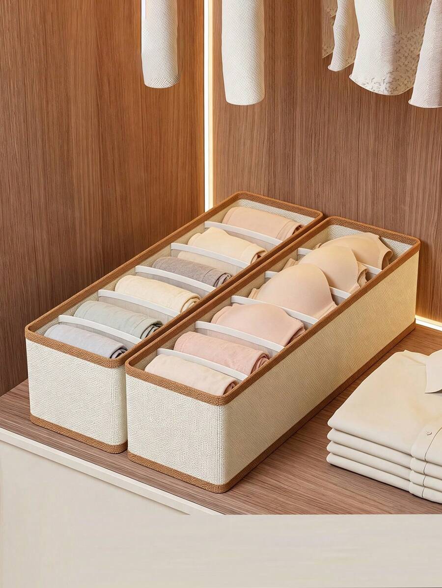 6pcs/1pc Multi-Piece Bra Divider Storage Box, Belt Divider Storage Basket, Closet Organizer, Foldable, Stackable, Space-Saving, Suitable For Home, Wardrobe, Classification Divider Storage Organizer - Beige, Halloween, Christmas New Year Gift, Large Capacity, Portable, Socks Underwear Storage, Home Essential, Car Interior Accessory. - View 1