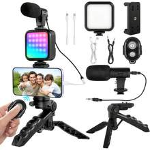 Kit de grabación de video para teléfono móvil, que incluye mini luz LED para video + micrófono + soporte para teléfono + trípode - 1 - Ver 1
