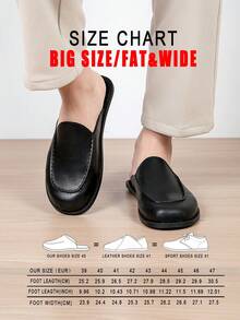 Plus Size Men's Leather Closed-Toe Mule Loafer Slippers, Backless Slouchy Slides With Reinforced Stitching And Skin-Friendly Lining - Black - View 12