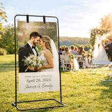 Shoze Metal Floor Display Easel Stand, Wedding Welcome Sign Holder With Leather Straps For Party Event Poster Display - Black - View 3