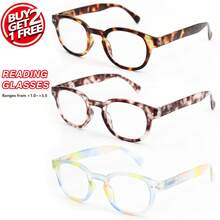 3 piezas de gafas de lectura ovaladas grandes, diseño de marco estampado, con bisagras de resorte de alta calidad, adecuadas para el uso diario de lectura de mujeres - Blanco - Ver 3