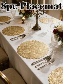 4/120pcs Gold Hollow Flower PVC Placemats, Washable Tabletop Protection Pads, Non-Slip Tableware Mats, Odorless Decorative Mats, Suitable For Restaurants, Cafes, Homestays, Fit For Holidays, Parties, Gatherings, Birthdays, Weddings, Dinners - Multicolor - View 17