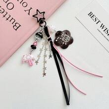 Original Sweet & Cool Style Cat Flower Card Keychain, Girl Star Tassel Ribbon Pendant, Cute Beaded Bag Charm - Multicolor - View 4