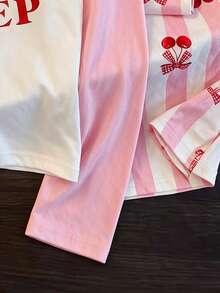 Bộ đồ ngủ 2 món cho bé gái mùa xuân/thu, áo tay dài màu hồng in họa tiết anh đào kèm nơ ngọt ngào + quần in toàn thân, chất vải mềm, phù hợp mặc ngủ tại nhà - Hồng - Xem 6