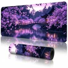 Purple Tone Classical Bridge Pavilion Pattern Extra Long Gaming Mouse Pad And Desk Mat Set, Non-Slip Durable Rubber Base, Smooth Surface, Suitable For Computer Laptop Office Home, Abstract Art Decor, Back To School Supplies - A - View 11