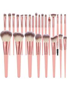 21/25/46Pcs Total Makeup Tool Kit,25Pcs Professional Makeup Brushes Set,Soft Cosmetic Sponges,Triangle & Finger Powder Puffs,Plush Hair Band,Complete Cosmetic Applicator Tools For Foundation,Concealer,Eyeshadow Daily Facial Makeup Supplies - Pink - View 13