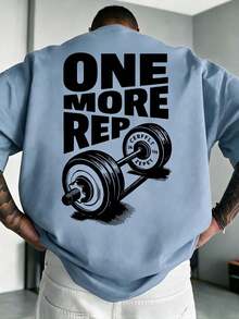 ZYNTH BALENO 男士夏季健身「One More Rep」印花圓領短袖T恤，健身房上衣，舒適適合日常穿著，適用戶外運動 - 霧霾藍 - 查看 2