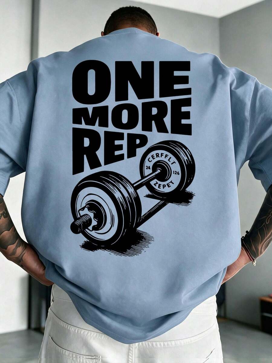 ZYNTH BALENO 男士夏季健身「One More Rep」印花圓領短袖T恤，健身房上衣，舒適適合日常穿著，適用戶外運動