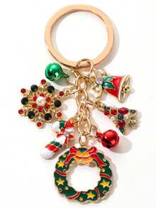 1pc Cute Star Santa Claus Deer Head Snowflake Bell Oil Drop Alloy Keychain, Beautiful Exquisite Christmas Theme Fashion Pendant, Christmas Gift For Friends And Family - Multicolor - View 7