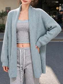 Women's Winter Casual Minimalist Elegant Premium Knit Cardigan Sweater Jacket - Blue - View 3