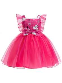 Gaun Putri Organza Merah Mawar untuk Pesta Halloween Bayi Perempuan, Cocok untuk Pesta. - Hot Pink - View 4