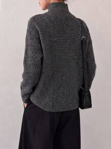 Women's Autumn/Winter Casual Minimalist New Floral Yarn Design Sweater Cardigan - Dark Grey - View 2