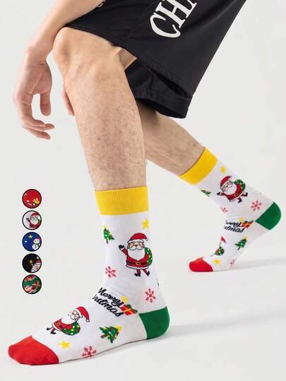 1/5/10 Pairs American Vintage Gingerbread Man Print Mid-Calf Socks, Unisex Socks, Personalized Outfit, Comfortable Casual Sports Style, Happy Crazy Socks